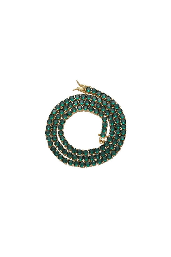 4MM Green Tennis Necklace for Women 18K Gold Plated Round Cut Lab Gold Diamond Necklace Chain CZ Necklaces for Women Party Prom Jewelry Necklaces