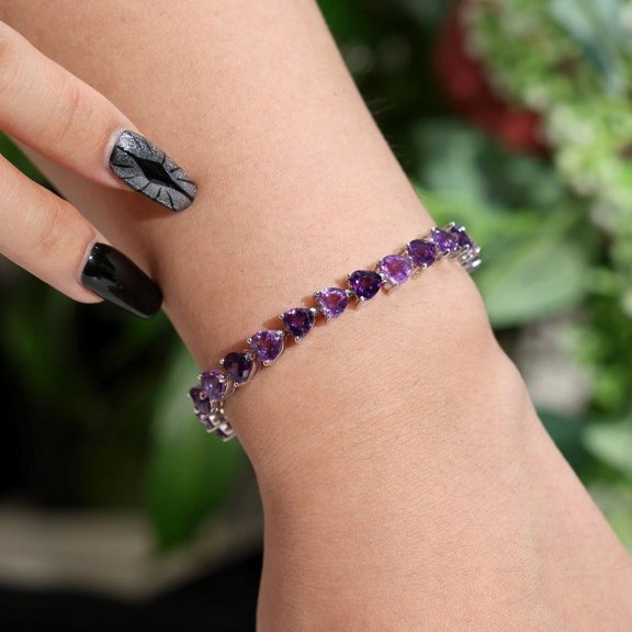 4MM Heart Shape CZ Amethyst bracelet 14K Gold Plated,CZ Amethyst Tennis Bracelet for Women,Gift For Her