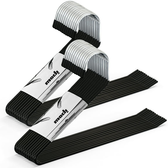 4MM Heavy Duty Metal Pants Hangers, 24 Pack Jean Hangers for Closet, Open Ended Clothes Hanger for Pant Slack Trouser Scarf, Space Saving, Non Slip, Black