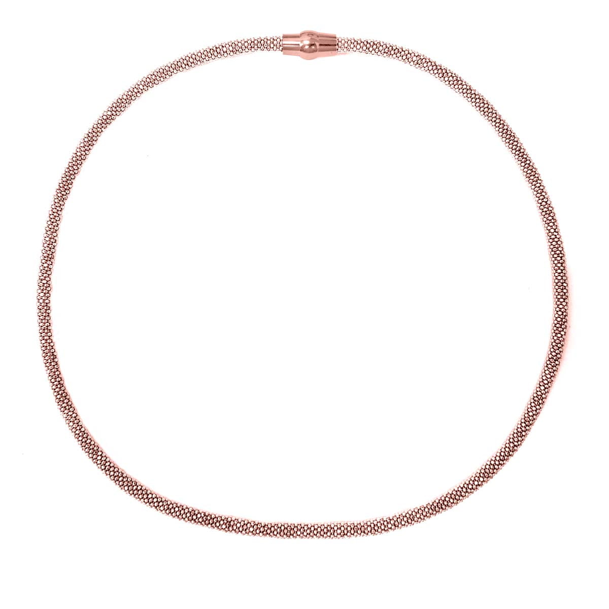 Mauli Jewels 4MM Italian Made Popcorn Chain Necklace for Women, 14K Rose Gold Plated 925 Sterling Silver with Magnetic Clasp, Rhodium Finish