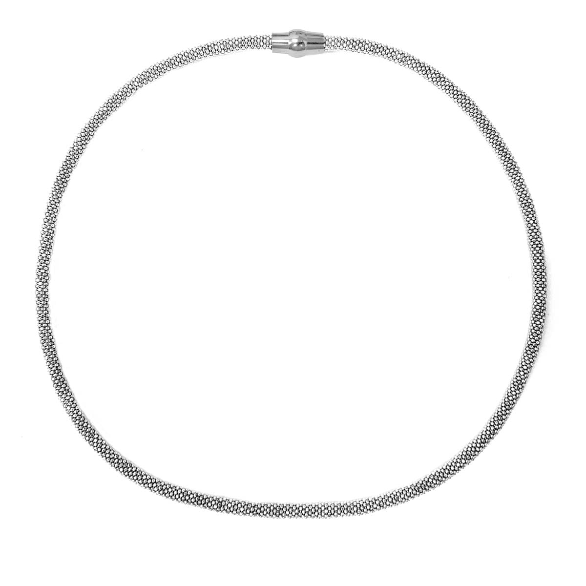 Mauli Jewels 4MM Italian Made Popcorn Chain Necklace for Women, 14K White Gold Plated 925 Sterling Silver with Magnetic Clasp, Rhodium Finish