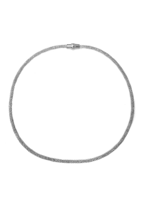 4MM Italian Made Popcorn Chain Necklace for Women, 14K White Gold Plated 925 Sterling Silver with Magnetic Clasp, Rhodium Finish