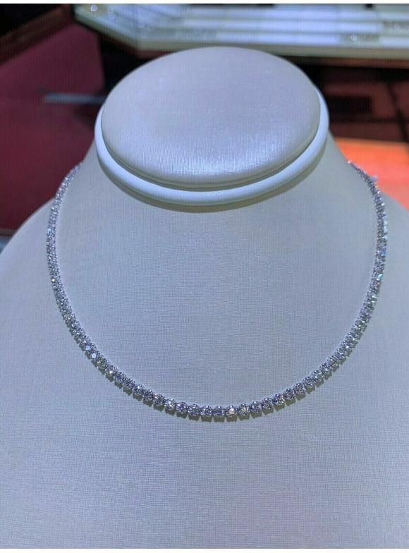 4MM Man's Tennis Necklace 14K White Gold Plated 20 Ct Round Cut Lab Created Diamond