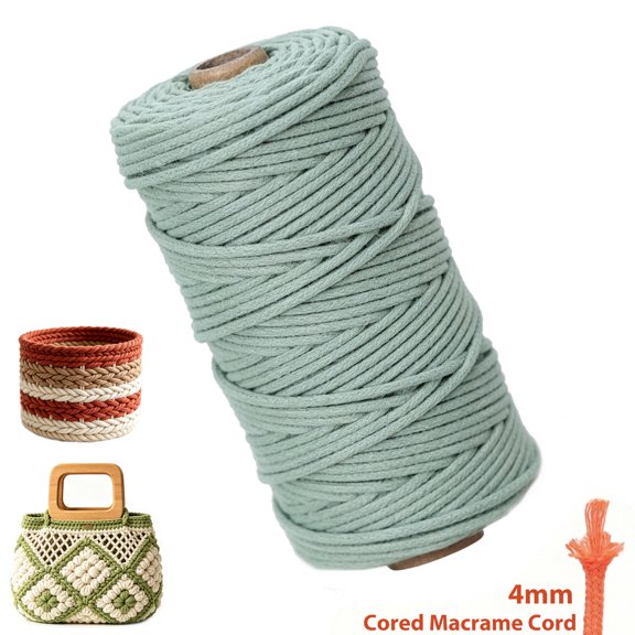 4MM Pale Green Macrame Cord, 110 Yards Natural Cotton Cord Macrame Rope Yarn, Soft Twisted String for DIY Crafts, Knitting, Wedding Decor,Plant Hangers, Wall Hangings