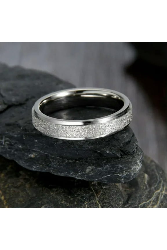 4MM Rose Gold/Silver Frosted Band Men Women Stainless Steel Wedding Ring Sz 5-10