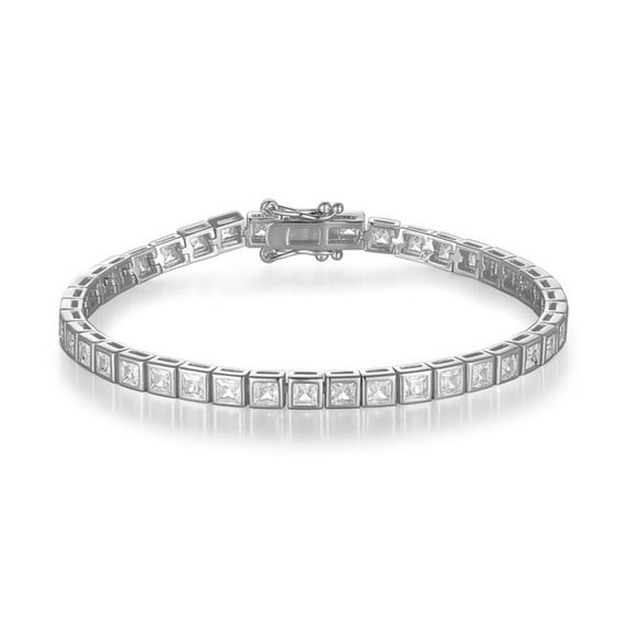 4MM Silver Moissanite Tennis Bracelets for Women D Color VVS1 Clarity Princess Cut Gold Diamond Bracelet for Anniversary Birthday Prom 6.5-8.5 Inch