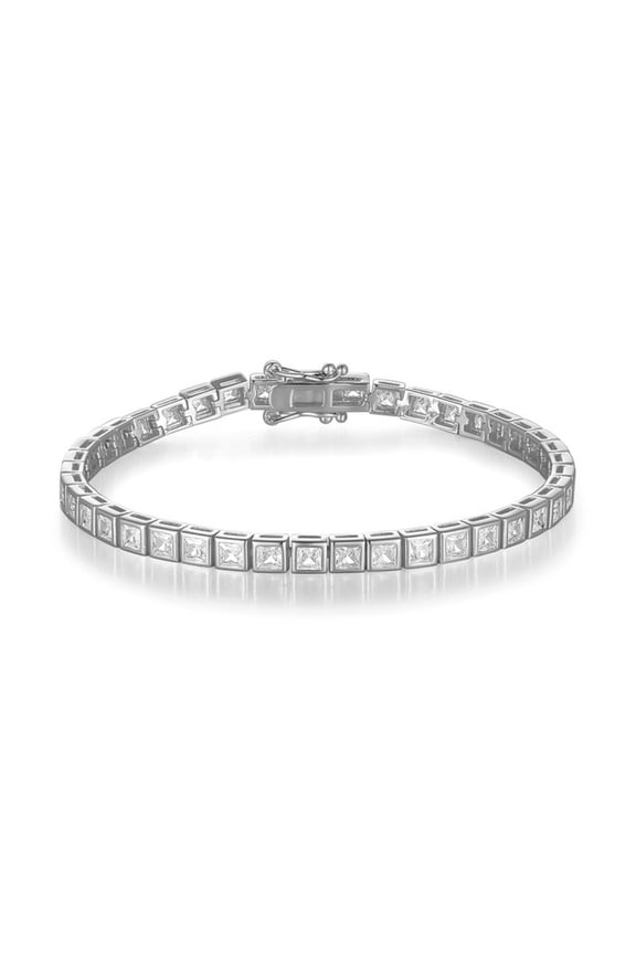 4MM Silver Moissanite Tennis Bracelets for Women D Color VVS1 Clarity Princess Cut Gold Diamond Bracelet for Anniversary Birthday Prom 6.5-8.5 Inch