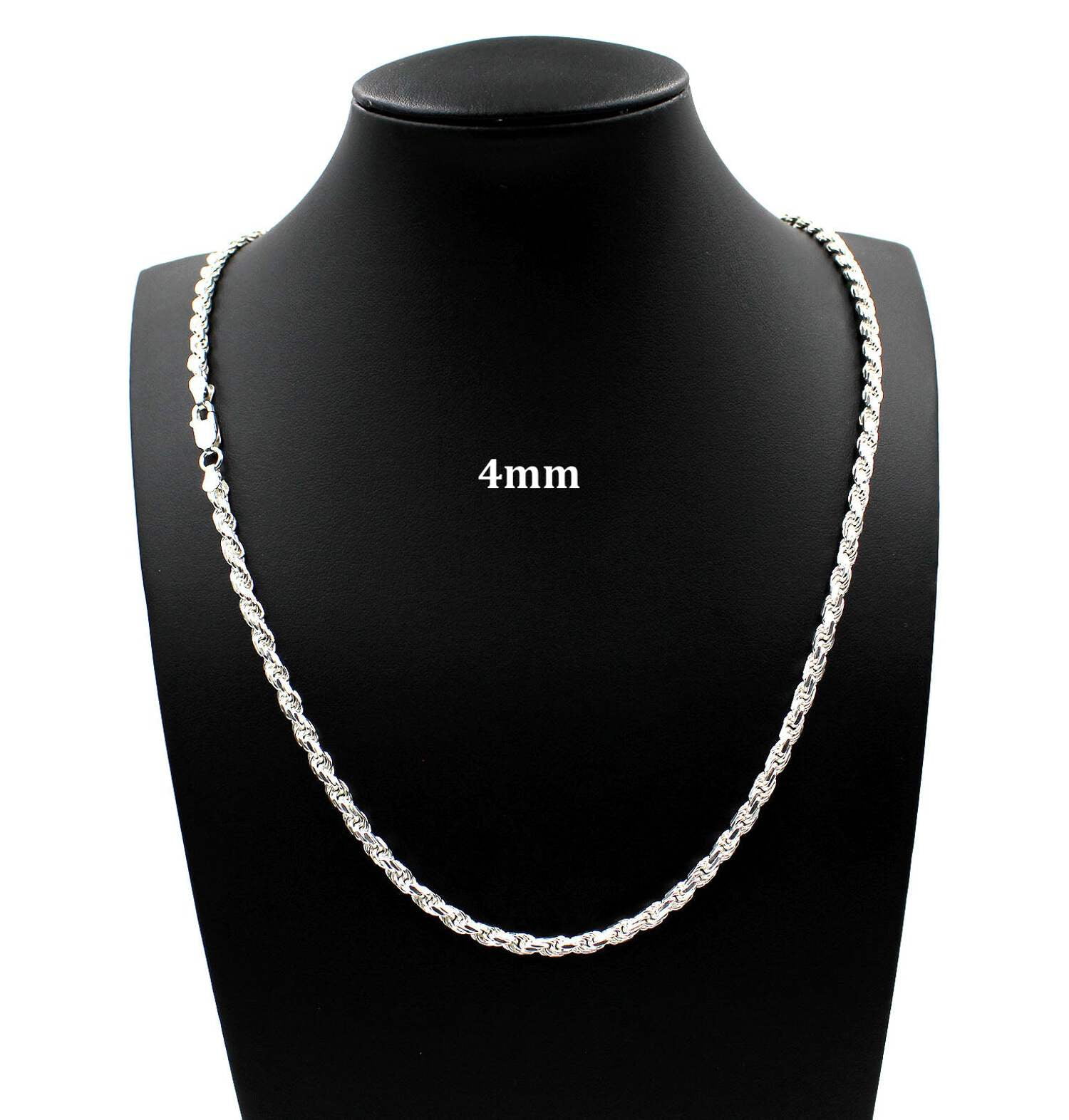 4MM Solid 925 Sterling Silver Italian DIAMOND CUT ROPE CHAIN