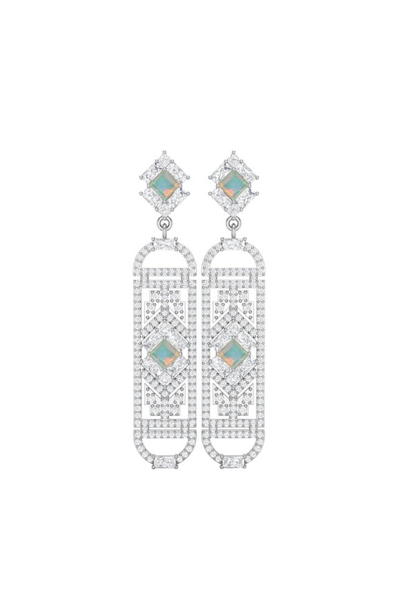 4MM Square Ethiopian Opal Cylinderical Long Drop Dangle Earrings For Womens 925 Sterling Silver