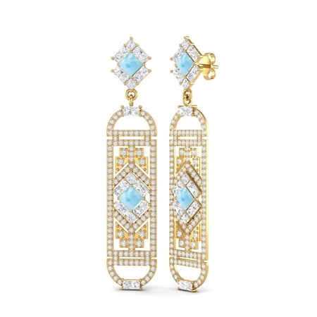 4MM Square Larimar Cylinderical Long Drop Dangle Earrings For Womens 925 Sterling Silver Gold Vermeil
