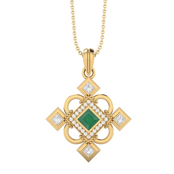 4MM Square Onyx 925 Sterling Silver Gold Vermeil Charming Women Valentines Day Gifts Pendant Necklace