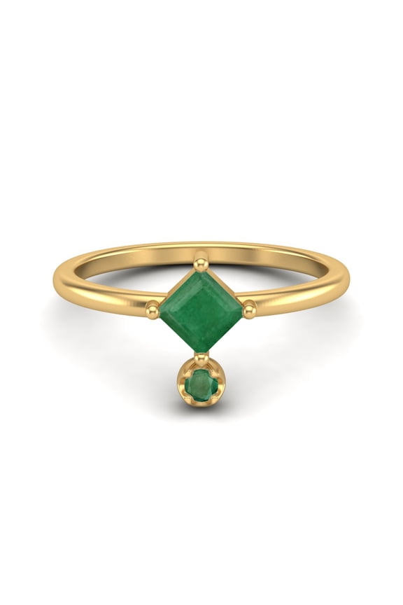 4MM Square Shaped Emerald 925 Sterling Silver Gold Vemreil Solitaire Valentines Day Gifts Ring