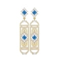 thumbnail image 1 of 4MM Square Swiss Blue Topaz Cylinderical Long Drop Dangle Earrings For Womens 925 Sterling Silver Gold Vermeil, 1 of 4