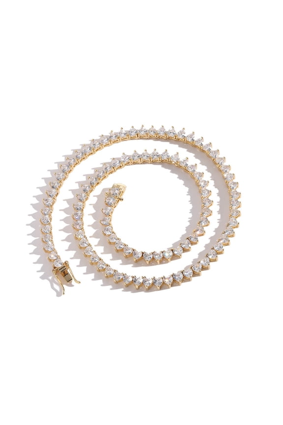4MM Tennis Chains Necklace for Women 18K Gold Plated Heart Cut Lab Diamond Tennis Necklace CZ Necklaces for Women