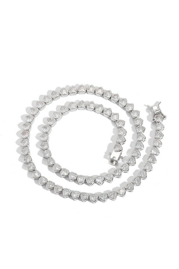 4MM Tennis Necklace for Women 18K Gold Plated Heart Cut Lab Diamond Tennis Necklace Chain CZ Necklaces for Women Party Prom Gemstone Necklaces