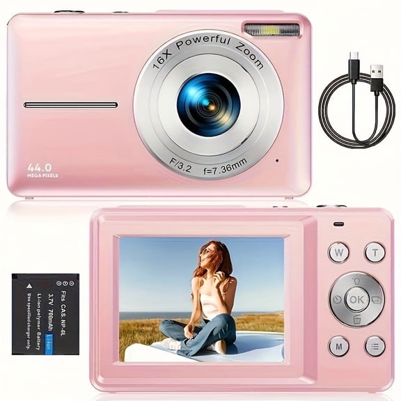 4MP 1080P Digital Camera, 16x Zoom, 2.4" LCD, Rechargeable, Macro Lens, Auto Mode, Vlog & Photography for Beginners, USB/Battery Powered