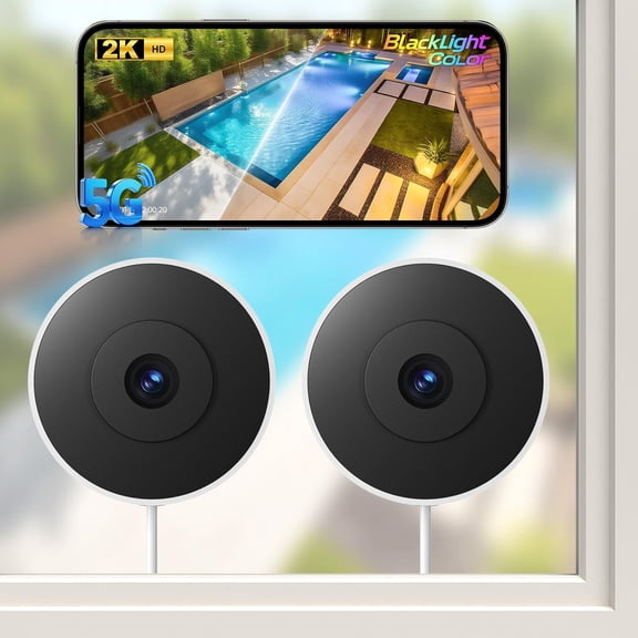 4MP/2K Window Cameras for Home Security, 2 Packs 5G&2.4G Indoor Security Camera with Blacklight Full Color Night Vision, Al Text Recognition, Smart Search, 24/7 Recording for Porch/Yard/Front Road