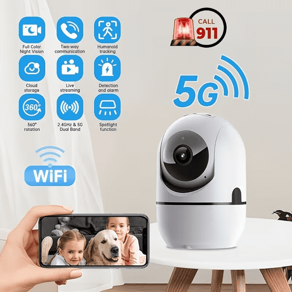 4MP 360 Indoor Smart Security Camera, 360 Pan/Tilt Home Security Camera, 5Ghz And 2.4Ghz Dog Camera with HD Video, Two-Way Audio,