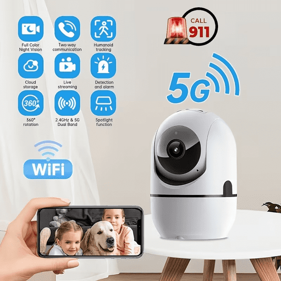 4MP 360 Indoor Smart Security Camera, 360 Pan/Tilt Home Security Camera, 5Ghz And 2.4Ghz Dog Camera with HD Video, Two-Way Audio,