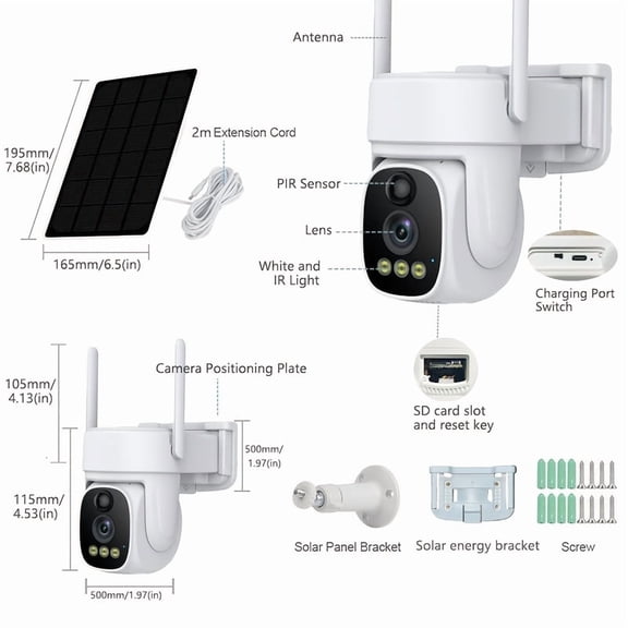 4MP 360 Wireless Solar Security Camera with Spotlight Alarm, AI Motion Tracking, Color Night Vision, 24/7 Recording, Cloud/SD Storage, Easy Install for Indoor Outdoor Use