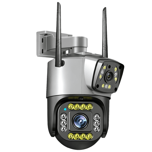 4MP 4G PTZ Wireless Outdoor Camera, Dual Lens Security Surveillance, IR Night Vision, Motion Alerts, Two-Way Talk, AP Hotspot, Gray, 7.1 X 4.7 Inches / 180 X 120 MM
