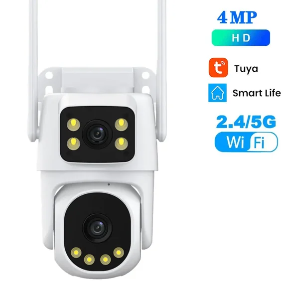 4MP 5G PTZ Dual Lens Camera Wifi Tuya Security Surveillance Dual Screen Video Full Color Night Vision Outdoor 4K Cameras