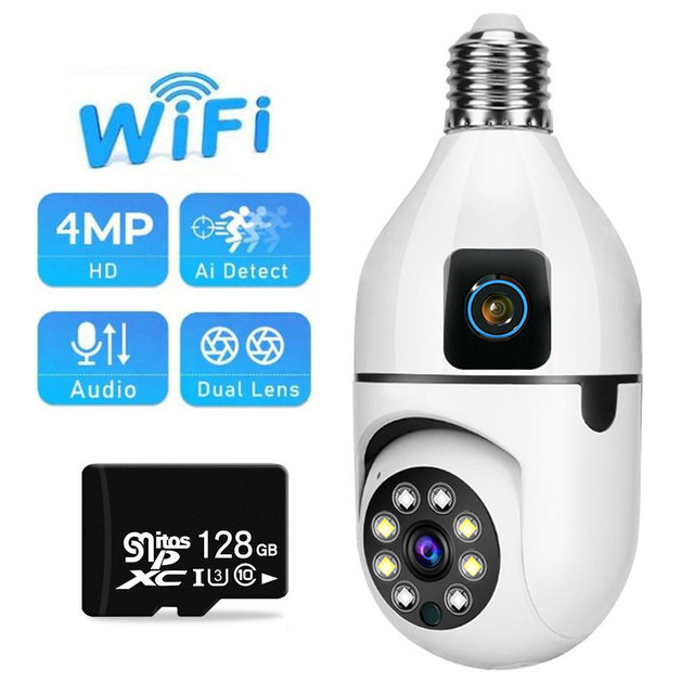 4MP E27 HD Dual Lens Bulb Camera WiFi Surveillance Night Vision 360 PTZ ...