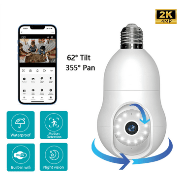 4MP Light Bulb Security Camera 2.4GHz WiFi,360° 2K Security Cameras Wireless Outdoor Indoor Use,Starlight Color Night Vision, Motion Detection, Audible Alarm, Compatible with Alexa