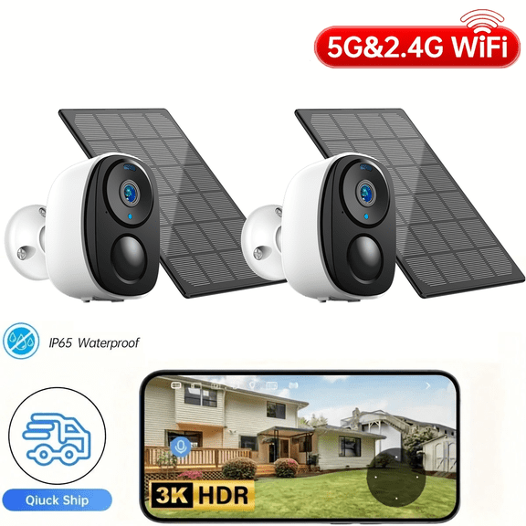 4MP Solar Security Camera Outdoor Wireless-2.4GHz&5GHz Wi-Fi Outside Cameras for Home Security, PIR Motion Detection, Siren Alarm, 2K Color Night Vision
