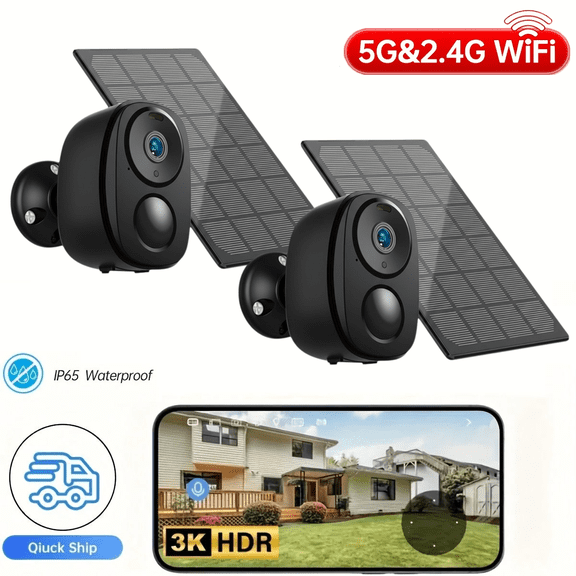 4MP Solar Security Camera Outdoor Wireless-2.4GHz&5GHz Wi-Fi Outside Cameras for Home Security, PIR Motion Detection, Siren Alarm, 2K Color Night Vision