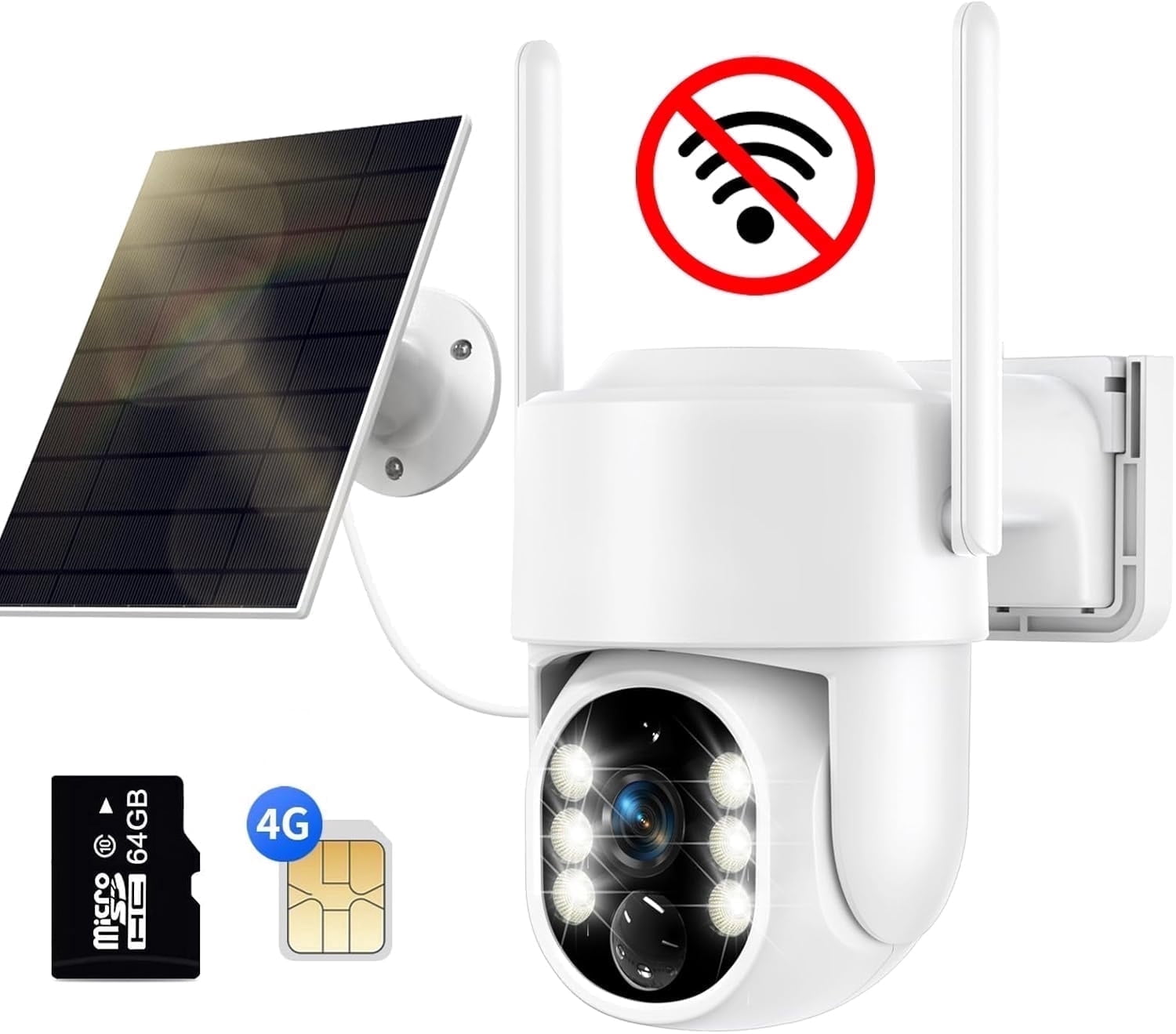 4G LTE Cellular Solar Security Camera, No WiFi Solar Powered Security Camera Outdoor, 360° Live View, 2K Color Night Vision, PIR Motion Detection, 2 Way Talk, Built in SIM Card