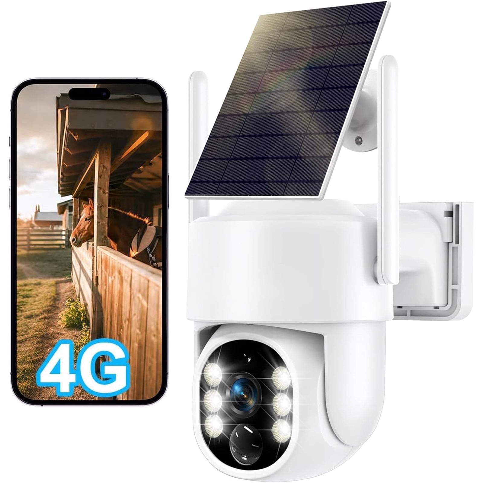 (Open Box) 4G LTE Cellular Solar Security Camera, No WiFi Solar Powered Security Camera Outdoor, 360° Live View, 2K Color Night Vision, PIR Motion Detection, 2 Way Talk, Built in SIM Card