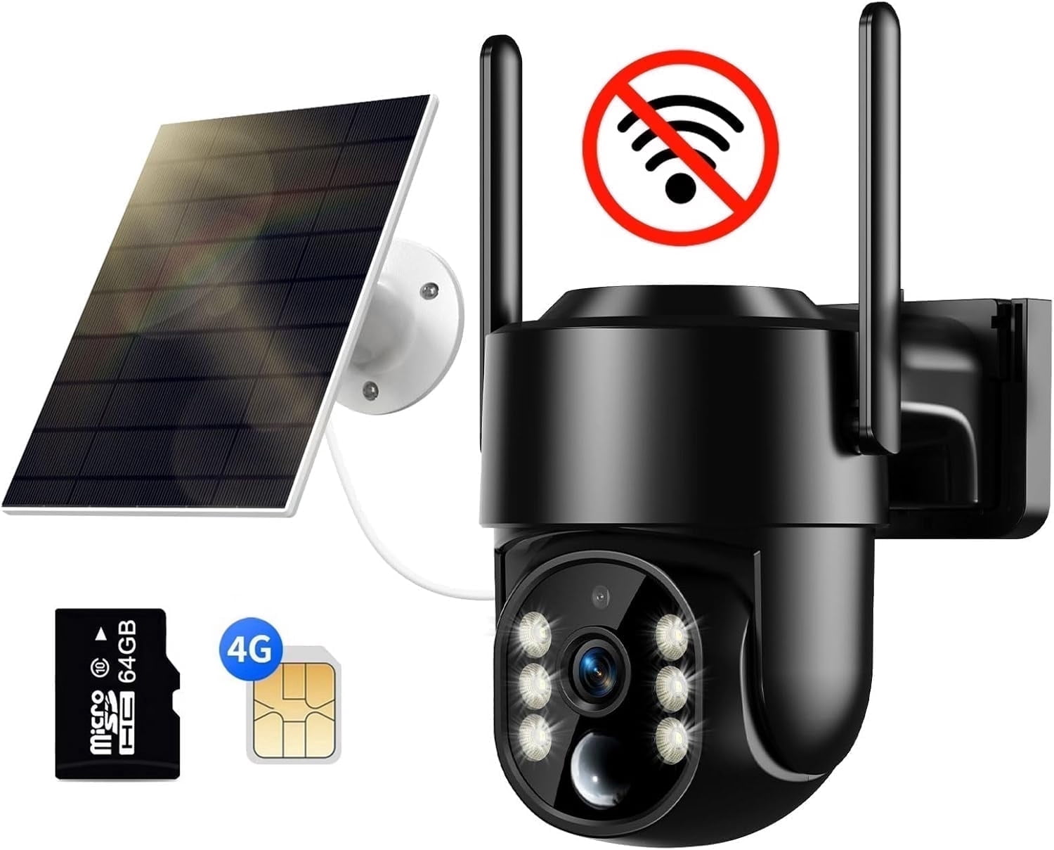 4G LTE Cellular Solar Security Camera, No WiFi Solar Powered Security Camera Outdoor, 360° Live View, 2K Color Night Vision, PIR Motion Detection, 2 Way Talk, Built in SIM Card