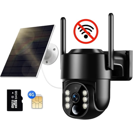 4G LTE Cellular Solar Security Camera, No WiFi Solar Powered Security Camera Outdoor, 360° Live View, 2K Color Night Vision, PIR Motion Detection, 2 Way Talk, Built in SIM Card