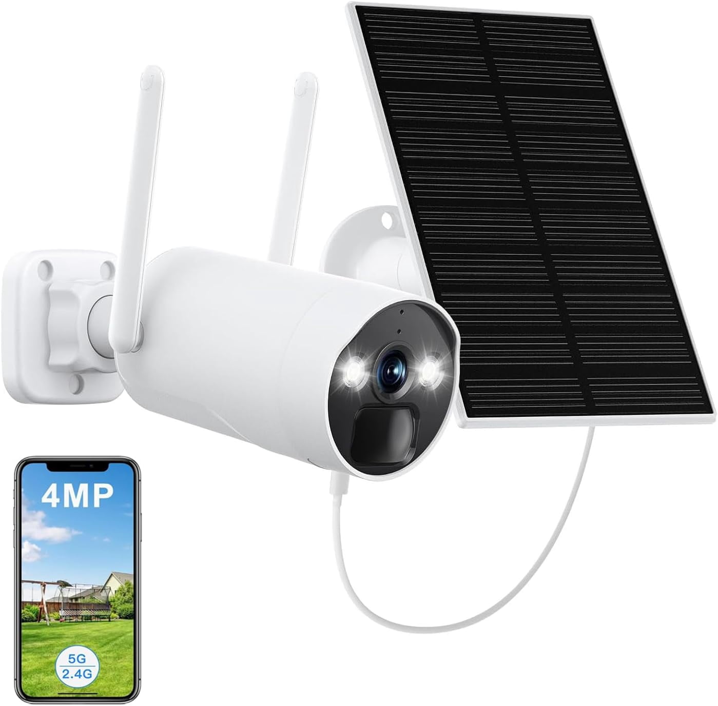 4MP Solar cameras outdoor, 2.5K 5G WiFi Camera w/Solar Panel Base ...