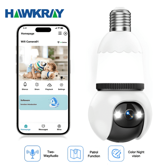 4MP Wireless Bulb Security Camera - 5G/2.4G WiFi, 2K Full Color Day & Night, Easy Installation, Motion Detection & Full-Color Night Vision For Indoor/Outdoor Use