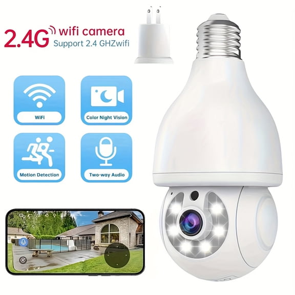 4MP Wireless Smart Light Bulb Security Camera,2.4GHz/5G Connection,With 360° AI Motion Detection, Full Color Night Vision, Automatic Tracking,Two-way Audio, Alarm System-Indoor Home Security Solution
