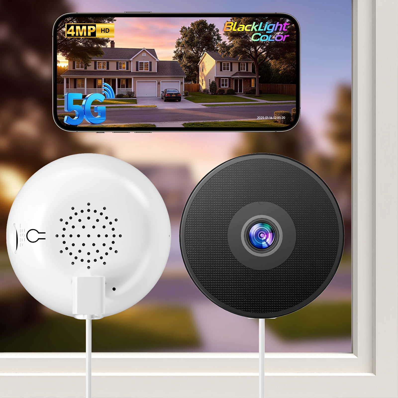 4MP Wireless Window Pet Camera, Indoor Security Cam with Color Night Vision, 2.4G/5G WiFi, 2-Way Audio, Motion Tracking, for Window Wall Tank, Pet Baby Elder Monitor