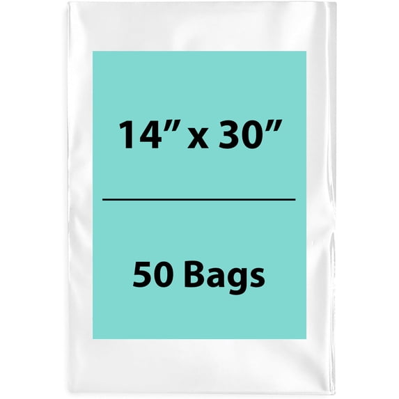 4Mil Clear Flat Open Top Poly Bags LDPE Packaging - 14"X30" & (50 Bags)