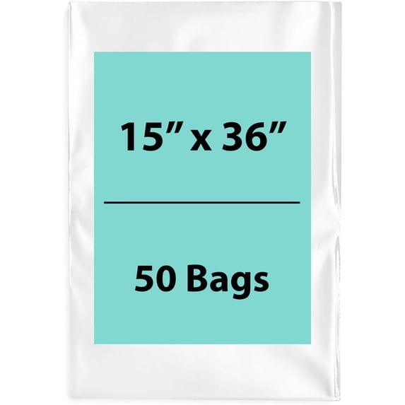 4Mil Clear Flat Open Top Poly Bags LDPE Packaging - 15"X36" & (50 Bags)