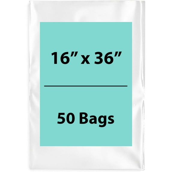 4Mil Clear Flat Open Top Poly Bags LDPE Packaging - 16"X36" & (50 Bags)