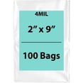 thumbnail image 1 of 4Mil Clear Flat Open Top Poly Bags LDPE Packaging - 2"X9" & (100 Bags), 1 of 7