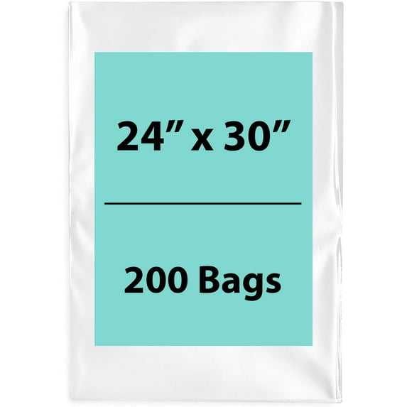 4Mil Clear Flat Open Top Poly Bags LDPE Packaging - 24"X30" & (200 Bags)