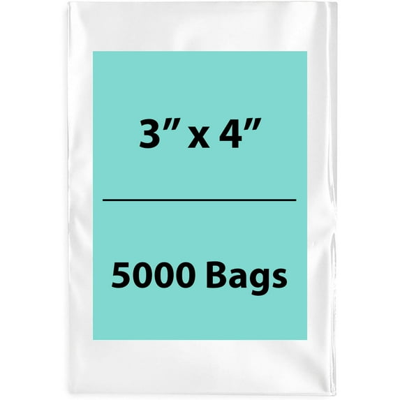 4Mil Clear Flat Open Top Poly Bags LDPE Packaging - 3"X4" & (5000 Bags)