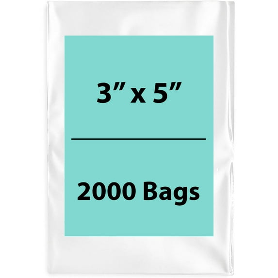 4Mil Clear Flat Open Top Poly Bags LDPE Packaging - 3"X5" & (2000 Bags)