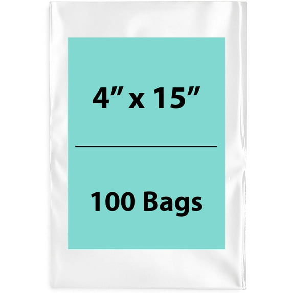 4Mil Clear Flat Open Top Poly Bags LDPE Packaging - 4"X15" & (100 Bags)
