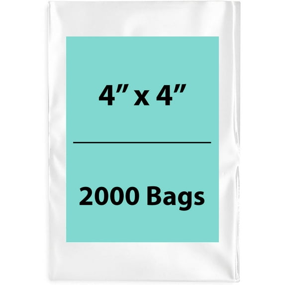 4Mil Clear Flat Open Top Poly Bags LDPE Packaging - 4"X4" & (2000 Bags)