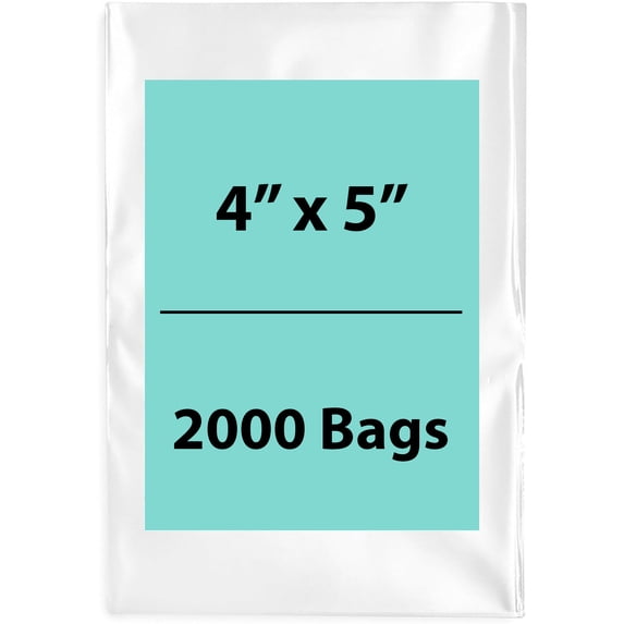 4Mil Clear Flat Open Top Poly Bags LDPE Packaging - 4"X5" & (2000 Bags)