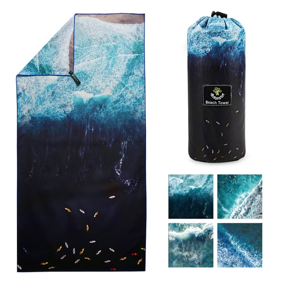4Monster Microfiber Beach Towel, Quick Dry Lightweight Towel, Large, OceanB, L
