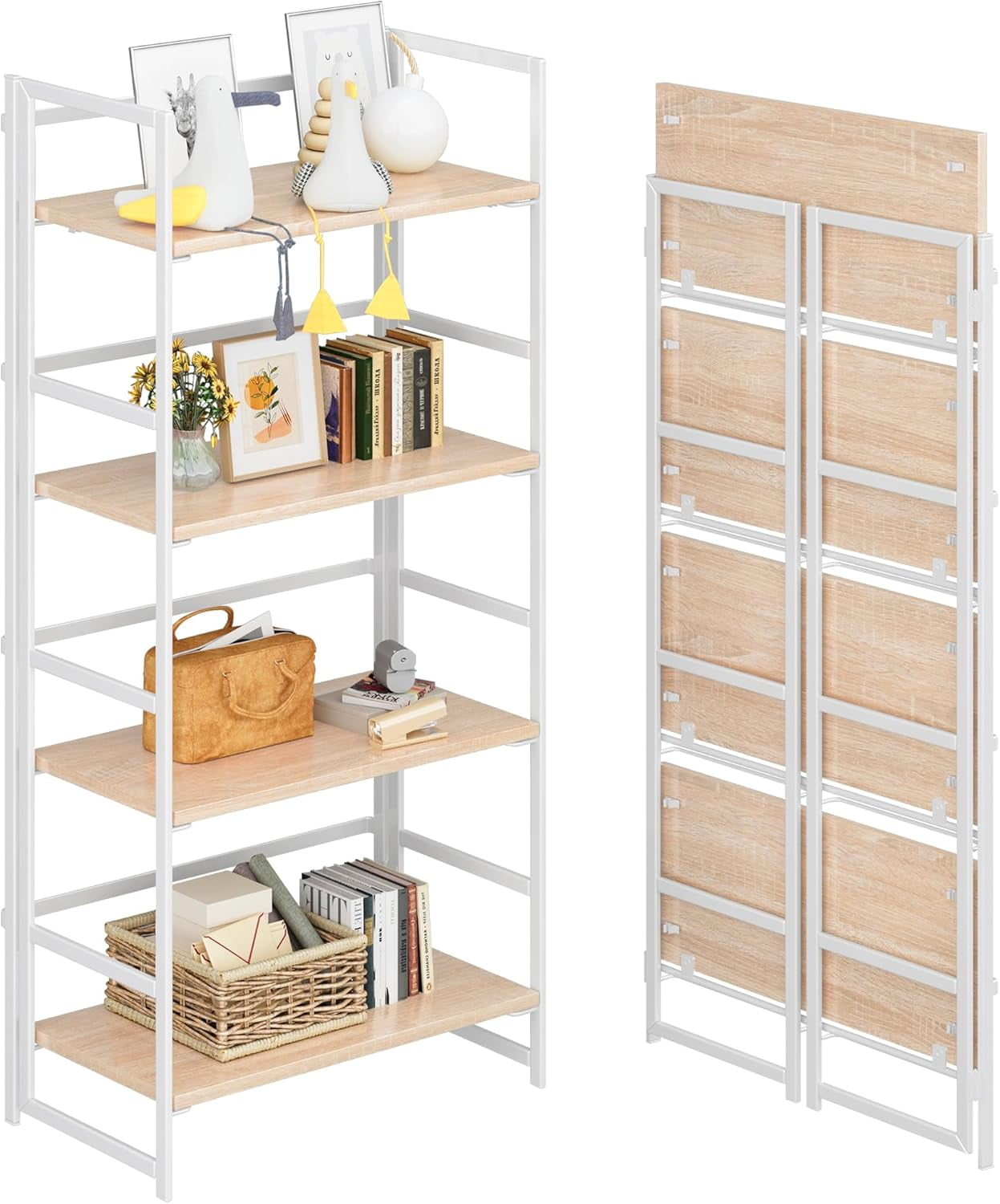 4NM Extra Wide 5-Tier No-Assembly Bookshelf – Foldable Industrial Shelf In Rustic Brown